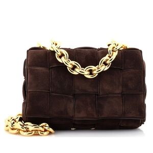 Bottega Veneta Cassette Chain Crossbody Bag Padded Maxi Intrecciato Suede Brown
